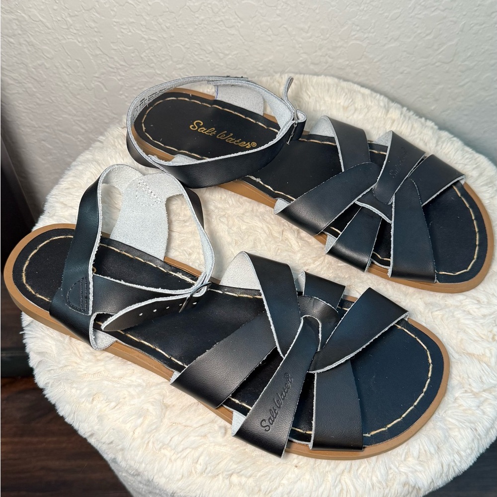Salt Water Black Leather Sandals